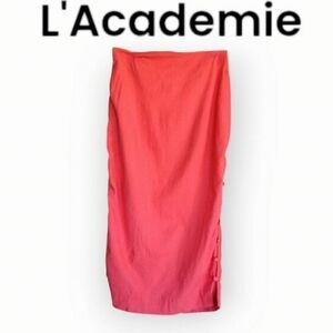 L'Academie Coral Linen Blend Button Detail Midi Skirt Boho Resort Summer Small